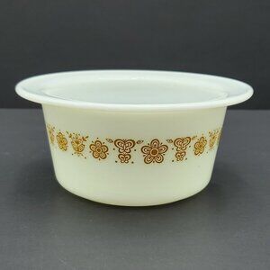 Pyrex Butterfly Gold Butter Tub Corning White Bowl with Gold Flowers